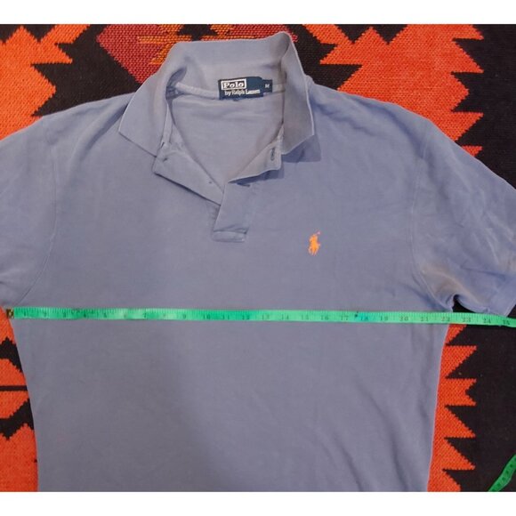 POLO Ralph Lauren Vintage Men's Cotton Blue Polo Orange Logo. Sz Medium - Picture 9 of 11